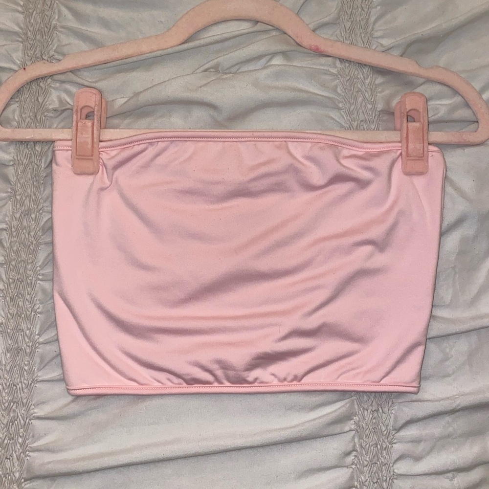 Pink Strapless Crop Top - Size Small